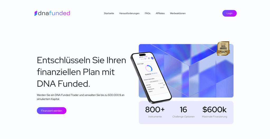 DNAFunded Prop Trading Webseite