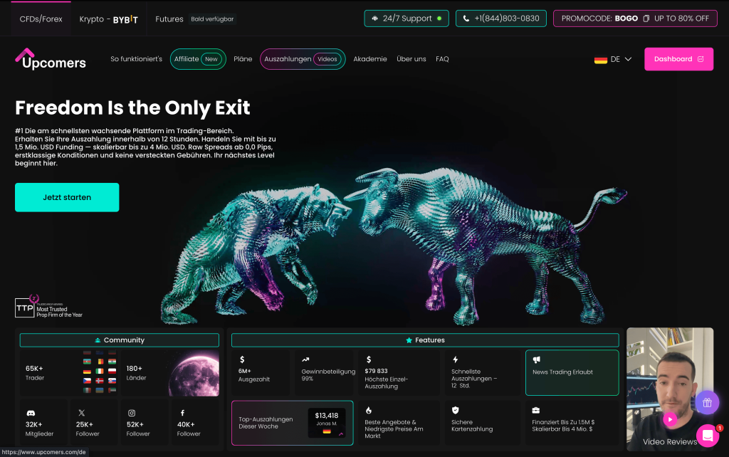 Upcomers Prop Trading Webseite